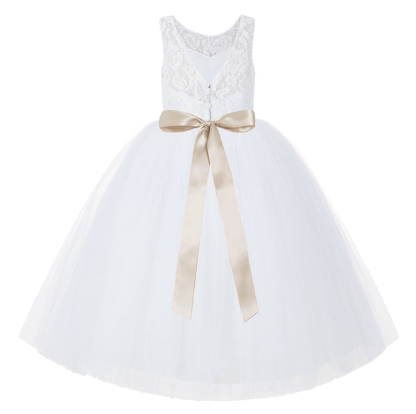 White V-Back Lace Tutu Flower Girl Dress Formal Photoshoot Dresses for Toddler Girls 212R3