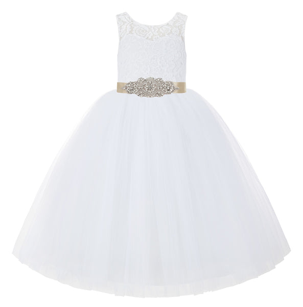 White V-Back Lace Tutu Flower Girl Dress Formal Photoshoot Dresses for Toddler Girls 212R3