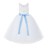 White V-Back Lace Tutu Flower Girl Dress Formal Photoshoot Dresses for Toddler Girls 212R3