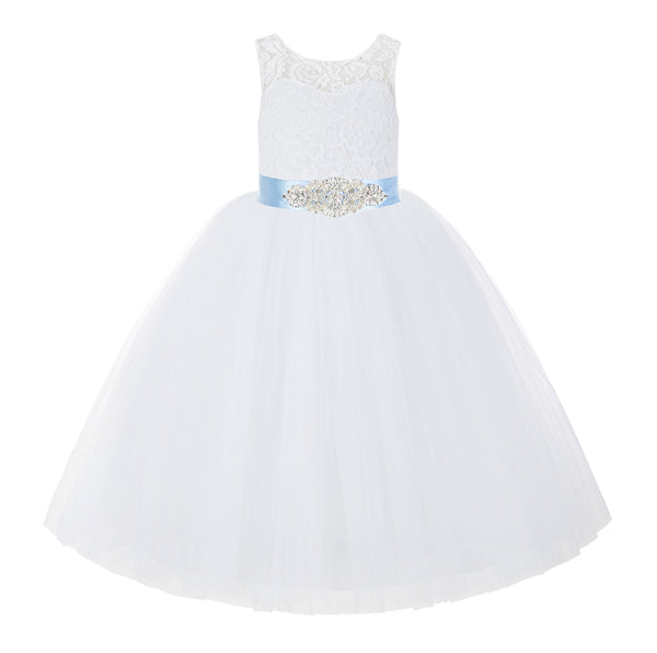 White V-Back Lace Tutu Flower Girl Dress Formal Photoshoot Dresses for Toddler Girls 212R3