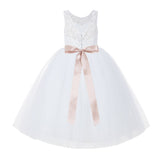 White V-Back Lace Tutu Flower Girl Dress Formal Photoshoot Dresses for Toddler Girls 212R3