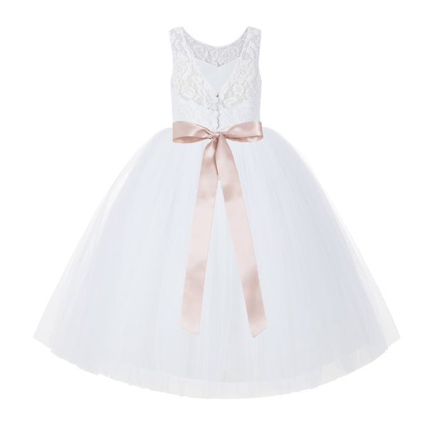 White V-Back Lace Tutu Flower Girl Dress Formal Photoshoot Dresses for Toddler Girls 212R3