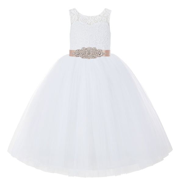 White V-Back Lace Tutu Flower Girl Dress Formal Photoshoot Dresses for Toddler Girls 212R3