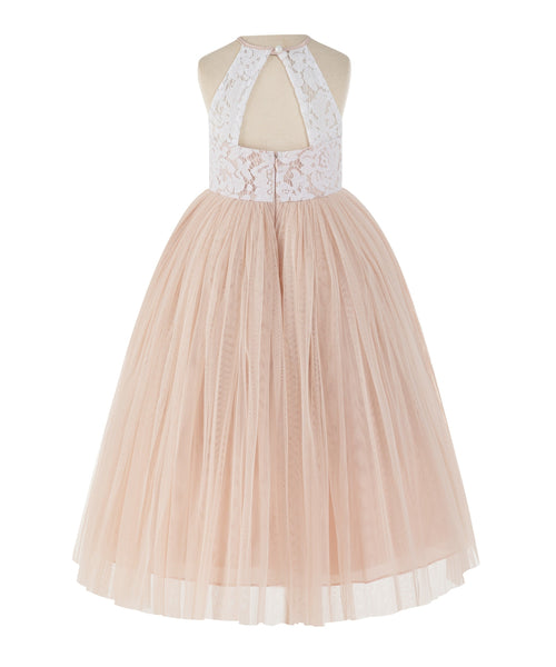 Lace Back Halter Flower Girl Dress Special Occasions Junior Pageant Bridesmaid Gown Social Event 213