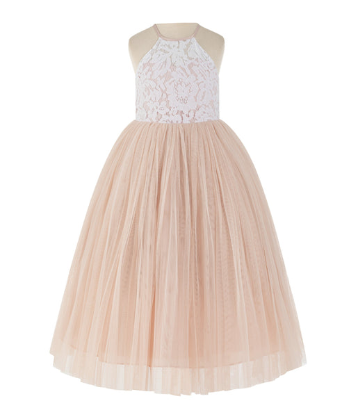 Lace Back Halter Flower Girl Dress Special Occasions Junior Pageant Bridesmaid Gown Social Event 213