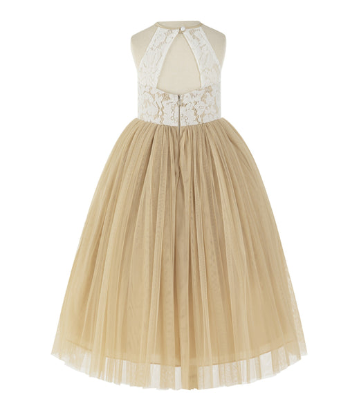 Lace Back Halter Flower Girl Dress Special Occasions Junior Pageant Bridesmaid Gown Social Event 213