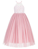 Lace Back Halter Flower Girl Dress Special Occasions Junior Pageant Bridesmaid Gown Social Event 213