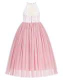 Lace Back Halter Flower Girl Dress Special Occasions Junior Pageant Bridesmaid Gown Social Event 213