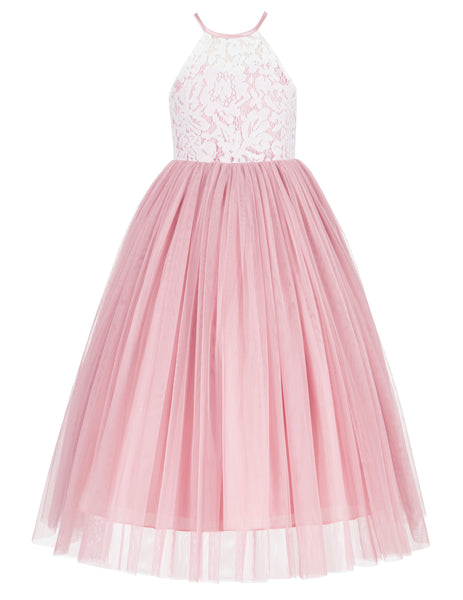 Lace Back Halter Flower Girl Dress Special Occasions Junior Pageant Bridesmaid Gown Social Event 213