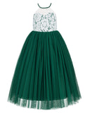Lace Back Halter Flower Girl Dress Special Occasions Junior Pageant Bridesmaid Gown Social Event 213