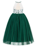 Lace Back Halter Flower Girl Dress Special Occasions Junior Pageant Bridesmaid Gown Social Event 213