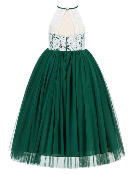 Lace Back Halter Flower Girl Dress Special Occasions Junior Pageant Bridesmaid Gown Social Event 213