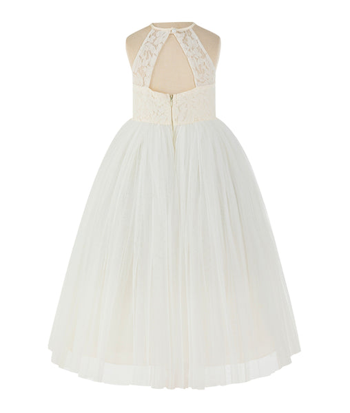 Lace Back Halter Flower Girl Dress Special Occasions Junior Pageant Bridesmaid Gown Social Event 213
