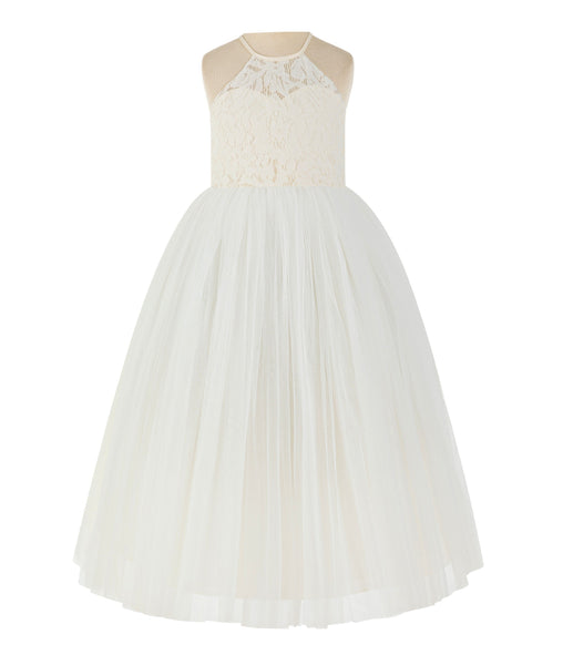 Lace Back Halter Flower Girl Dress Special Occasions Junior Pageant Bridesmaid Gown Social Event 213