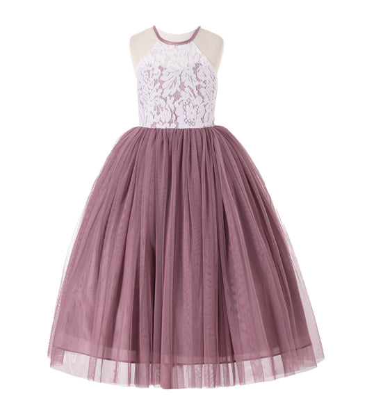 Lace Back Halter Flower Girl Dress Special Occasions Junior Pageant Bridesmaid Gown Social Event 213