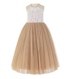 Lace Back Halter Flower Girl Dress Special Occasions Junior Pageant Bridesmaid Gown Social Event 213