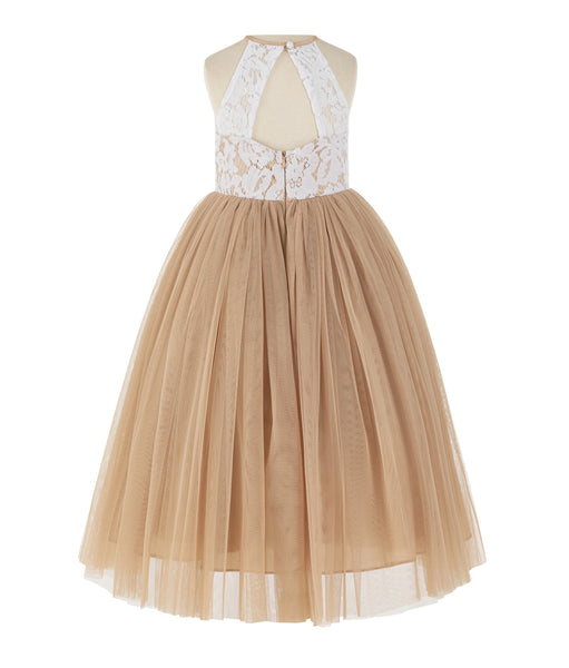 Lace Back Halter Flower Girl Dress Special Occasions Junior Pageant Bridesmaid Gown Social Event 213