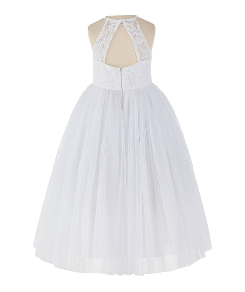 Lace Back Halter Flower Girl Dress Special Occasions Junior Pageant Bridesmaid Gown Social Event 213