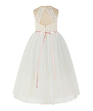 Ivory Lace Back Halter Formal Flower Girl Dress Holy Baptism Father Daughter Dance Gown 213R4
