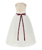 Ivory Lace Back Halter Formal Flower Girl Dress Holy Baptism Father Daughter Dance Gown 213R4