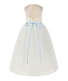 Ivory Lace Back Halter Formal Flower Girl Dress Holy Baptism Father Daughter Dance Gown 213R4