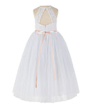 White Lace Back Halter Formal Flower Girl Dress Holy Communion Christening Gown for Toddlers 213R4