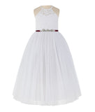 White Lace Back Halter Formal Flower Girl Dress Holy Communion Christening Gown for Toddlers 213R4