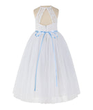 White Lace Back Halter Formal Flower Girl Dress Holy Communion Christening Gown for Toddlers 213R4