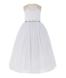 White Lace Back Halter Formal Flower Girl Dress Holy Communion Christening Gown for Toddlers 213R4