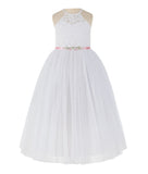 White Lace Back Halter Formal Flower Girl Dress Holy Communion Christening Gown for Toddlers 213R4