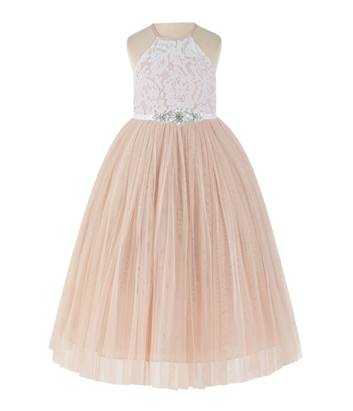 Lace Back Halter Flower Girl Dress Toddler Dresses Formal Pretty Princess Gown 213R5thin