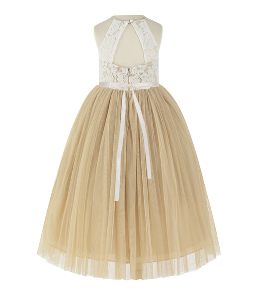 Lace Back Halter Flower Girl Dress Toddler Dresses Formal Pretty Princess Gown 213R5thin