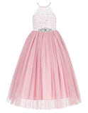 Lace Back Halter Flower Girl Dress Toddler Dresses Formal Pretty Princess Gown 213R5thin