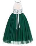 Lace Back Halter Flower Girl Dress Toddler Dresses Formal Pretty Princess Gown 213R5thin