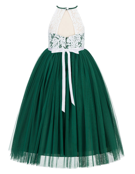 Lace Back Halter Flower Girl Dress Toddler Dresses Formal Pretty Princess Gown 213R5thin