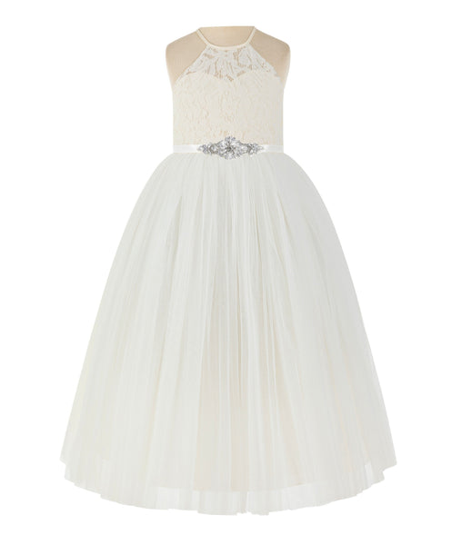 Lace Back Halter Flower Girl Dress Toddler Dresses Formal Pretty Princess Gown 213R5thin