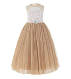 Lace Back Halter Flower Girl Dress Toddler Dresses Formal Pretty Princess Gown 213R5thin