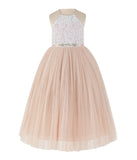 Lace Back Halter Flower Girl Dress Holy Communion Baptism Christening Gown for Toddler Girls 213R4