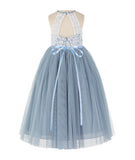 Lace Back Halter Flower Girl Dress Holy Communion Baptism Christening Gown for Toddler Girls 213R4