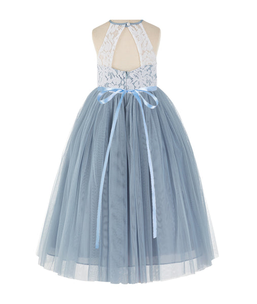 Lace Back Halter Flower Girl Dress Holy Communion Baptism Christening Gown for Toddler Girls 213R4