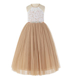 Lace Back Halter Flower Girl Dress Holy Communion Baptism Christening Gown for Toddler Girls 213R4