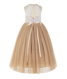 Lace Back Halter Flower Girl Dress Holy Communion Baptism Christening Gown for Toddler Girls 213R4