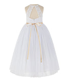 White Lace Back Halter Formal Flower Girl Dress Holy Communion Christening Gown for Toddlers 213R4