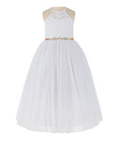 White Lace Back Halter Formal Flower Girl Dress Holy Communion Christening Gown for Toddlers 213R4