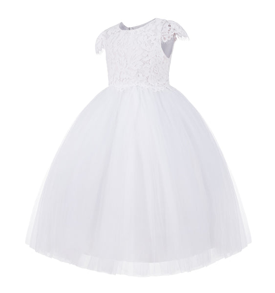 Floral Lace Cap Sleeves Flower Girl Dress Ceremonial Gown Ballroom Dresses for Toddlers 214