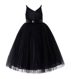 V-Neck Tulle Sequin Flower Girl Dress Junior Bridesmaid Gown Holy Communion Baptism Dresses 218
