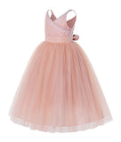 V-Neck Tulle Sequin Flower Girl Dress Junior Bridesmaid Gown Holy Communion Baptism Dresses 218