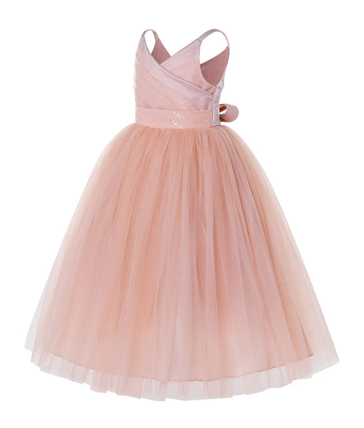 V-Neck Tulle Sequin Flower Girl Dress Junior Bridesmaid Gown Holy Communion Baptism Dresses 218
