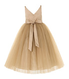 V-Neck Tulle Sequin Flower Girl Dress Junior Bridesmaid Gown Holy Communion Baptism Dresses 218