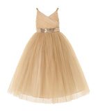 V-Neck Tulle Sequin Flower Girl Dress Junior Bridesmaid Gown Holy Communion Baptism Dresses 218
